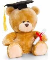 Afstuderen diploma behaald knuffel beer cadeautje 20 cm met geslaagd hoedje